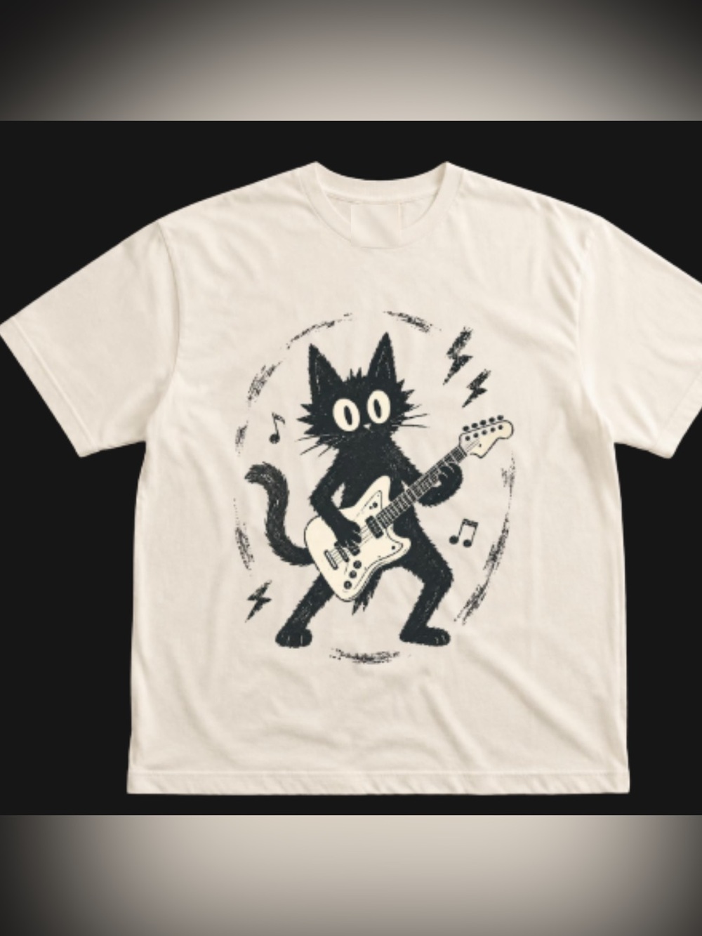 Cream Cat Playing Guitar Graphic T-Shirt